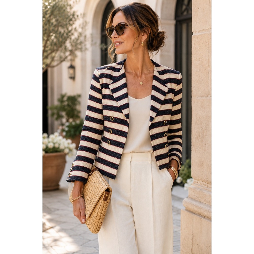 NWT Cabi Cruise Blazer Women 6 Nautical Striped Double Breasted Jacket